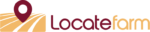 Logo de Locatefarm : icône de géolocalisation sur des champs stylisés à gauche, avec le texte 'Locatefarm' à droite